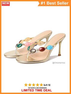 Jeweled Stiletto Thong Heeled Sandals Beaded Flip Flop Summer Heels